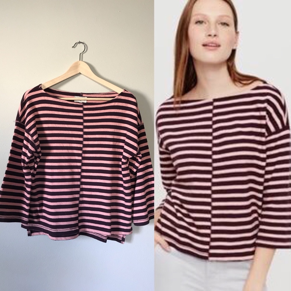 Lou & Grey Linecut Top Pink Maroon Boxy Sweater